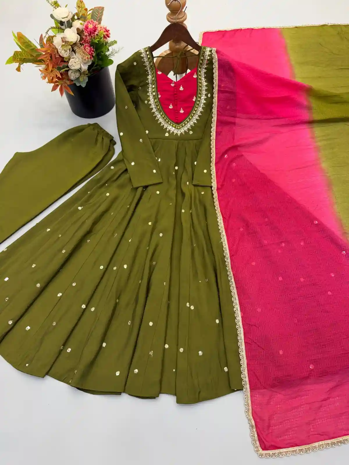 Roman Silk Embroidery Sequence with Real Mirror Work (RS003)