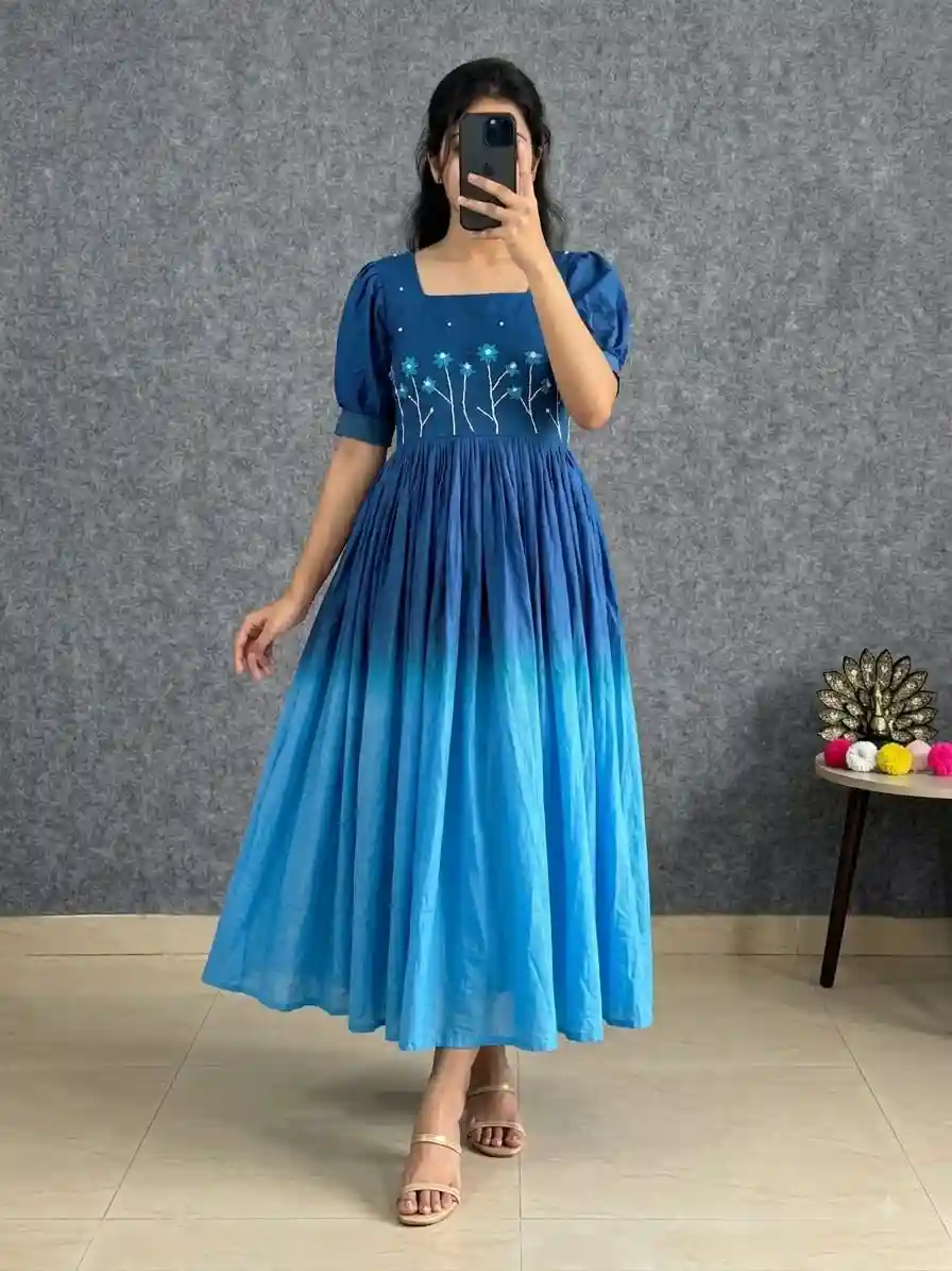 Soft Mul Cotton with Pearls & Thread Handwork Gown Dress (MCD02)