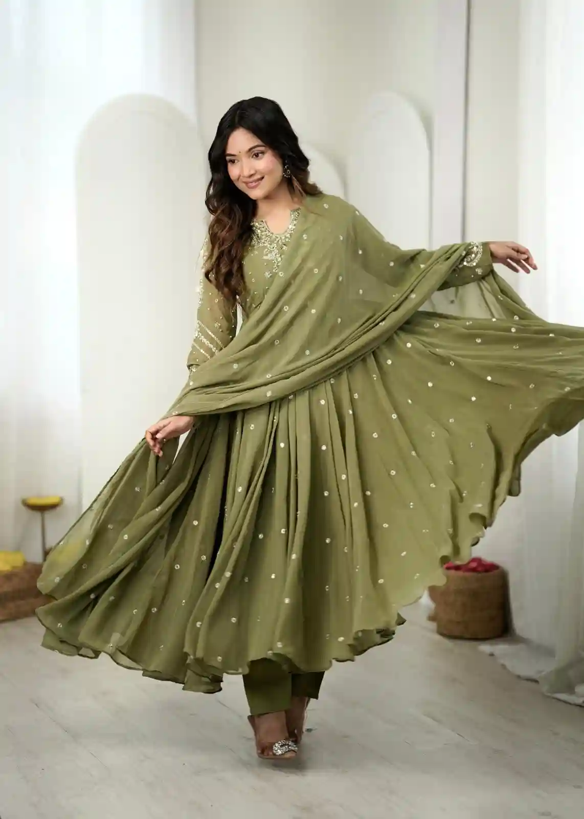 Faux Georgette  Gown And Dupatta Set (FGS02)