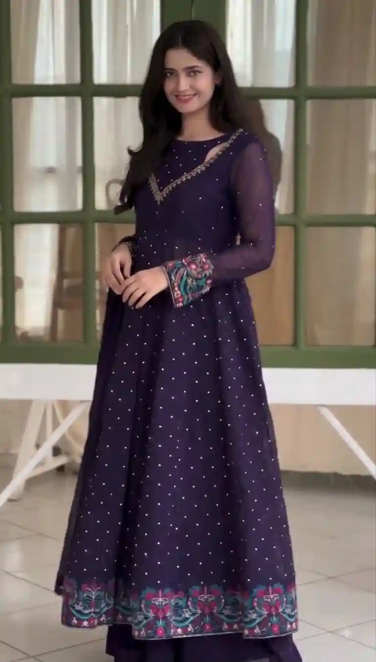 Faux Georgette Embroidery Work With Full Sleeve Maxy(AT01)