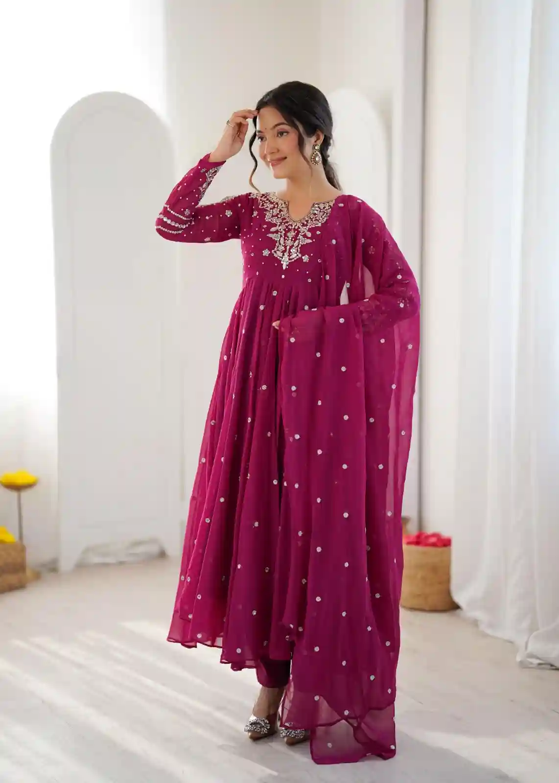 Designer Collection In Faux Georgette With Embroidery Work Gown And Dupatta Set (RK2303)