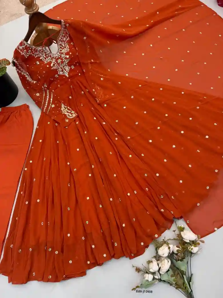 Designer Collection In Faux Georgette With Embroidery Work Gown And Dupatta Set (RK2304)