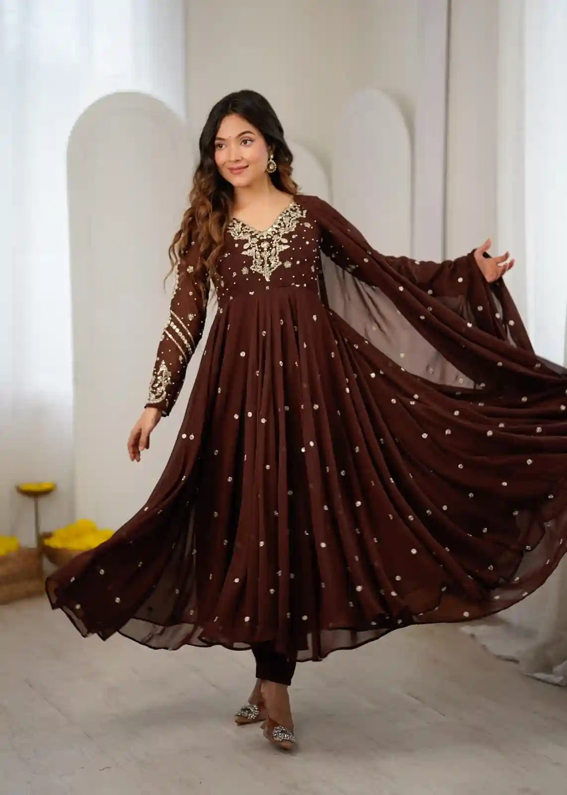 Designer Collection In Faux Georgette With Embroidery Work Gown And Dupatta Set (RK2301)