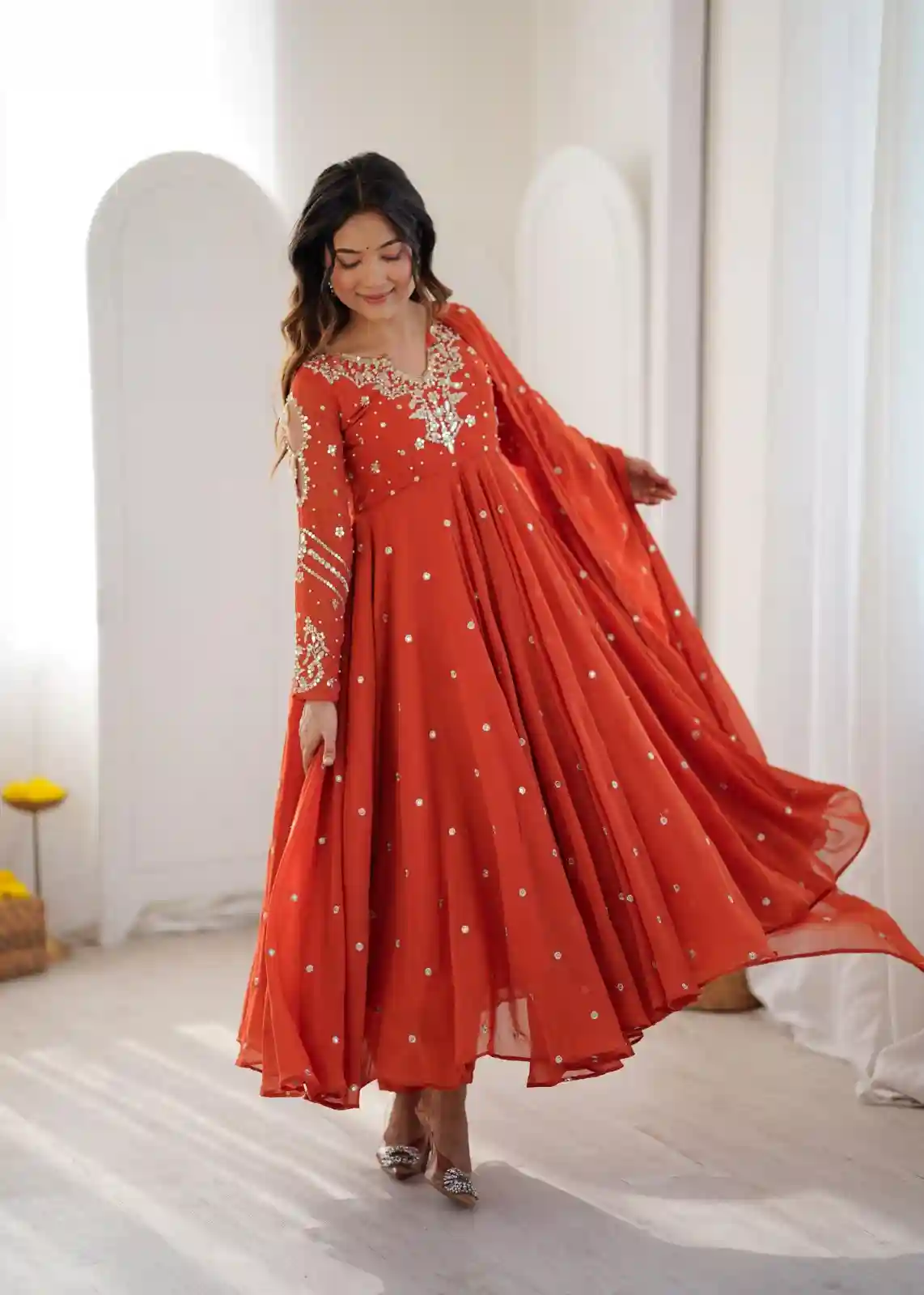 Designer Collection In Faux Georgette With Embroidery Work Gown And Dupatta Set (RK2304)