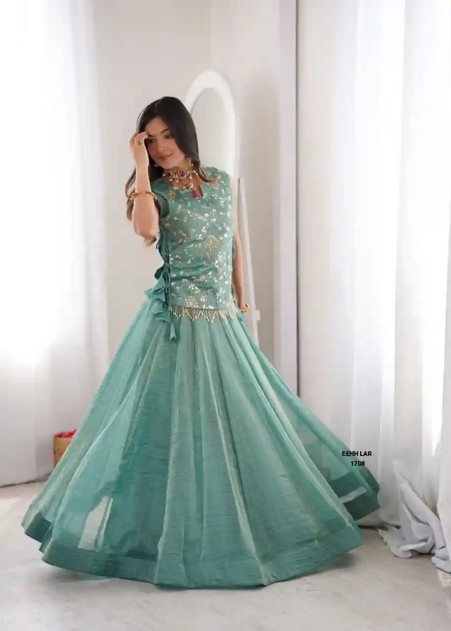 Elegant Flared Lehenga with Intricate Zari Embroidered Koti With Plain Blouse (LB01)