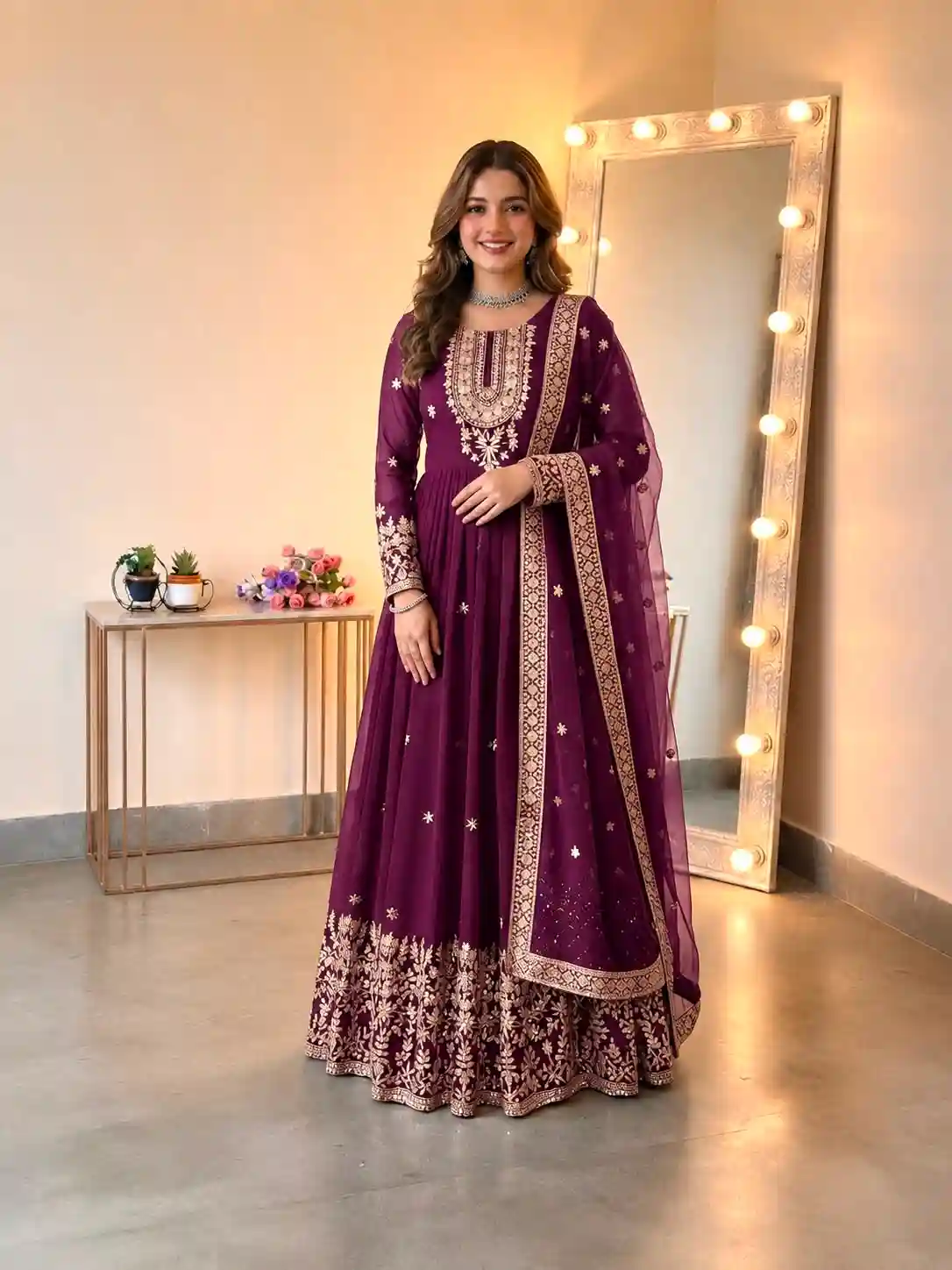 Georgette With Heavy Embroidered Sequence Ethnic Wear (EW01)