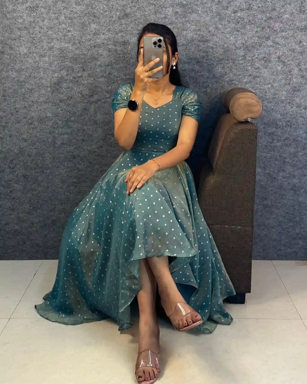 Designer princess party wear Tissue Butti  Midi gown (TG01)