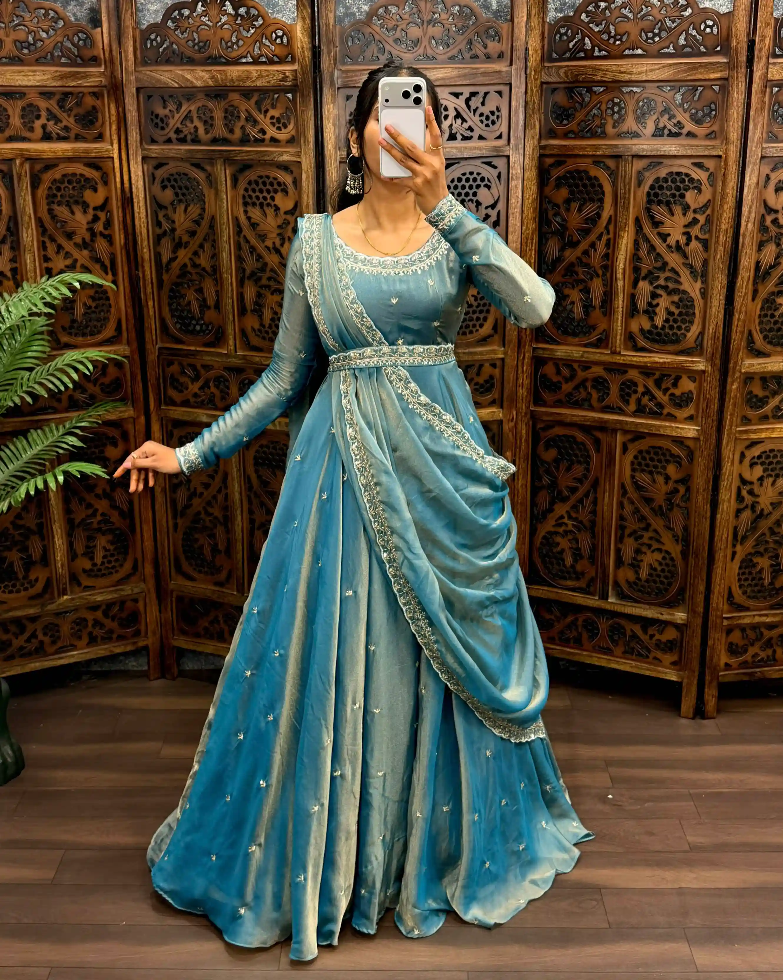 South Silk Gown with Dupatta & Belt ( PSSG02)