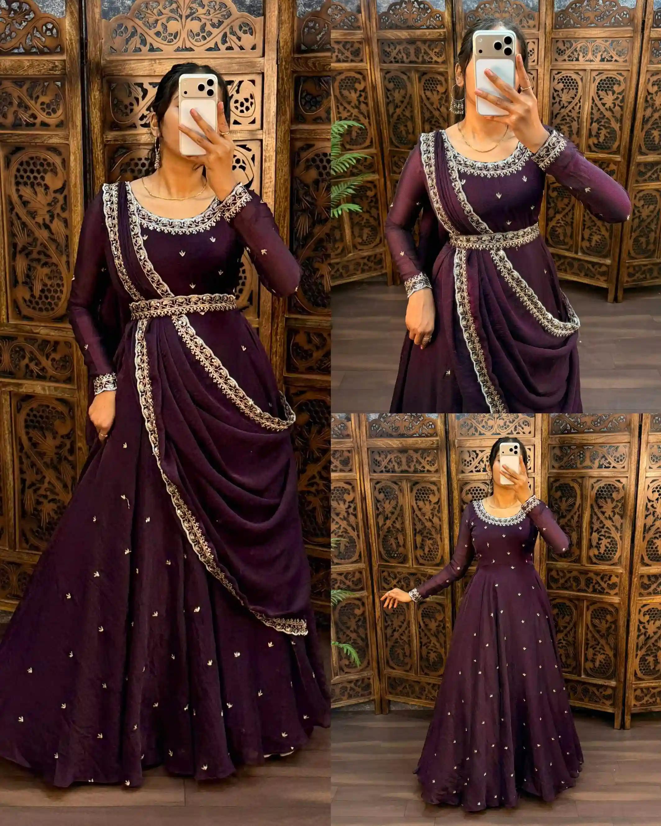 South Silk Gown with Dupatta & Belt ( PSSG04)
