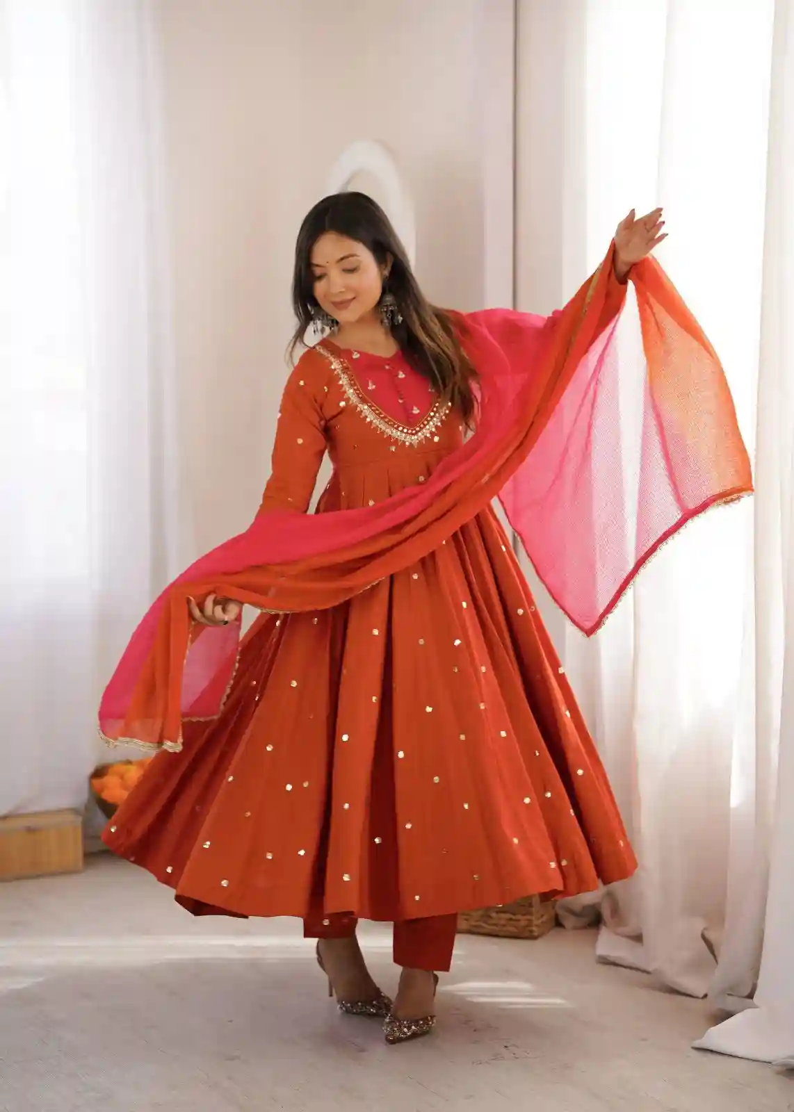 Roman Silk Embroidery Sequence with Real Mirror Work (RS006)