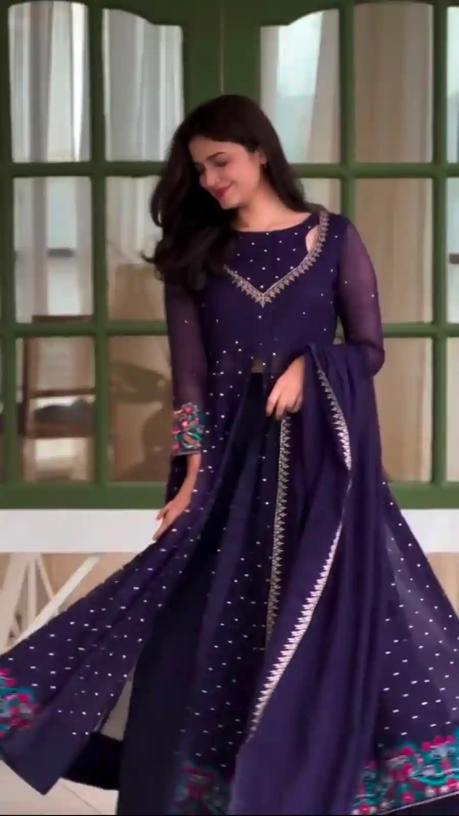Faux Georgette Embroidery Work With Full Sleeve Maxy(AT01)