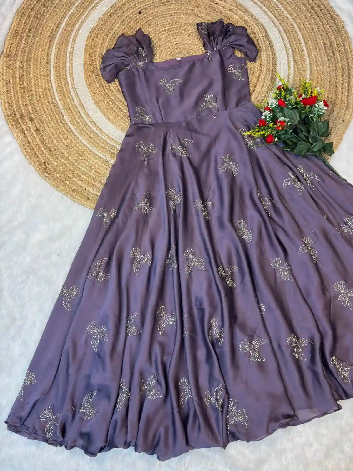 Rangoli silk fabric with beautiful “sparrow” beads aari work Gown(RS04)