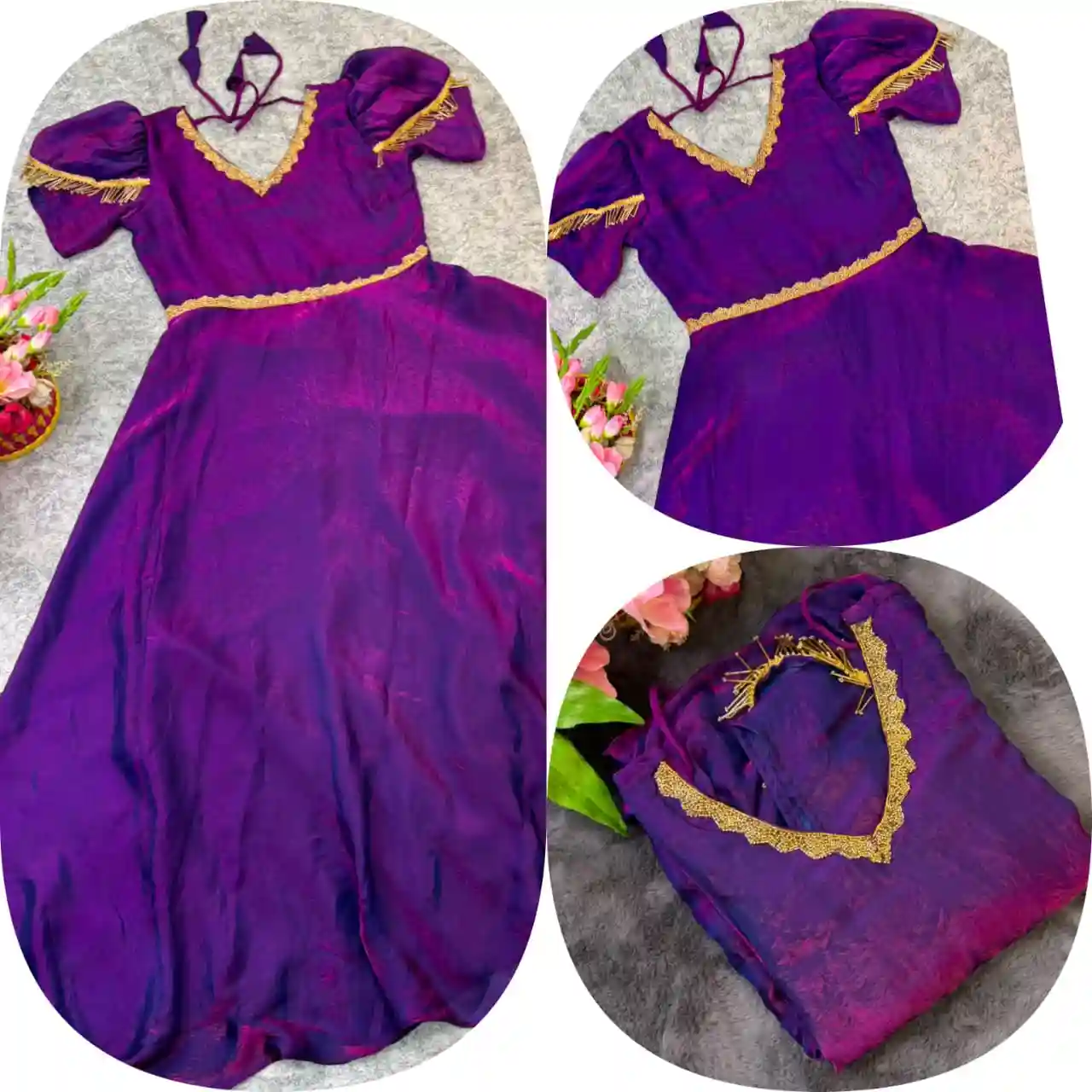 Diwali Special Boutique Space Silk Floor Length Gown with Hotfix Lace Work