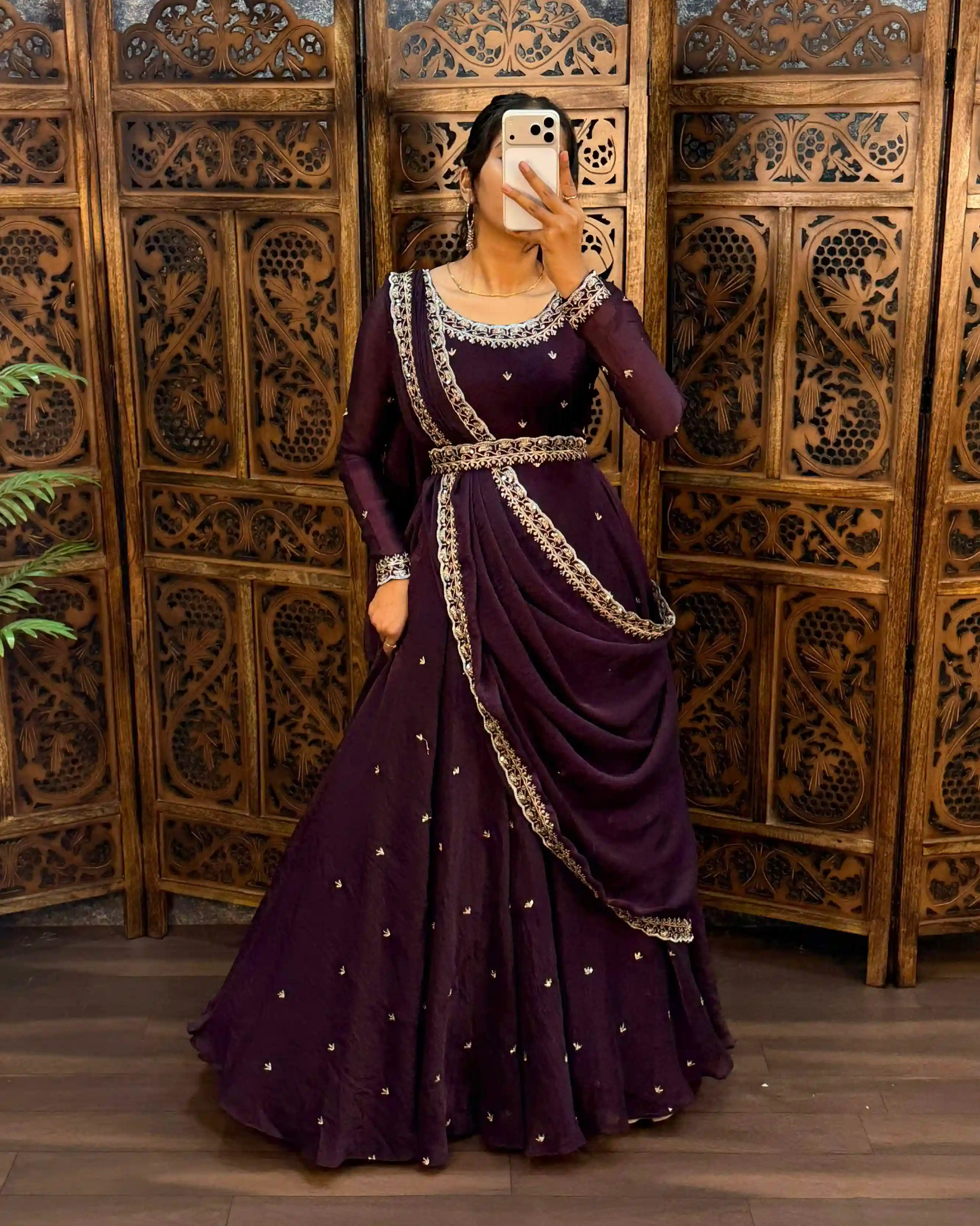 South Silk Gown with Dupatta & Belt ( PSSG04)