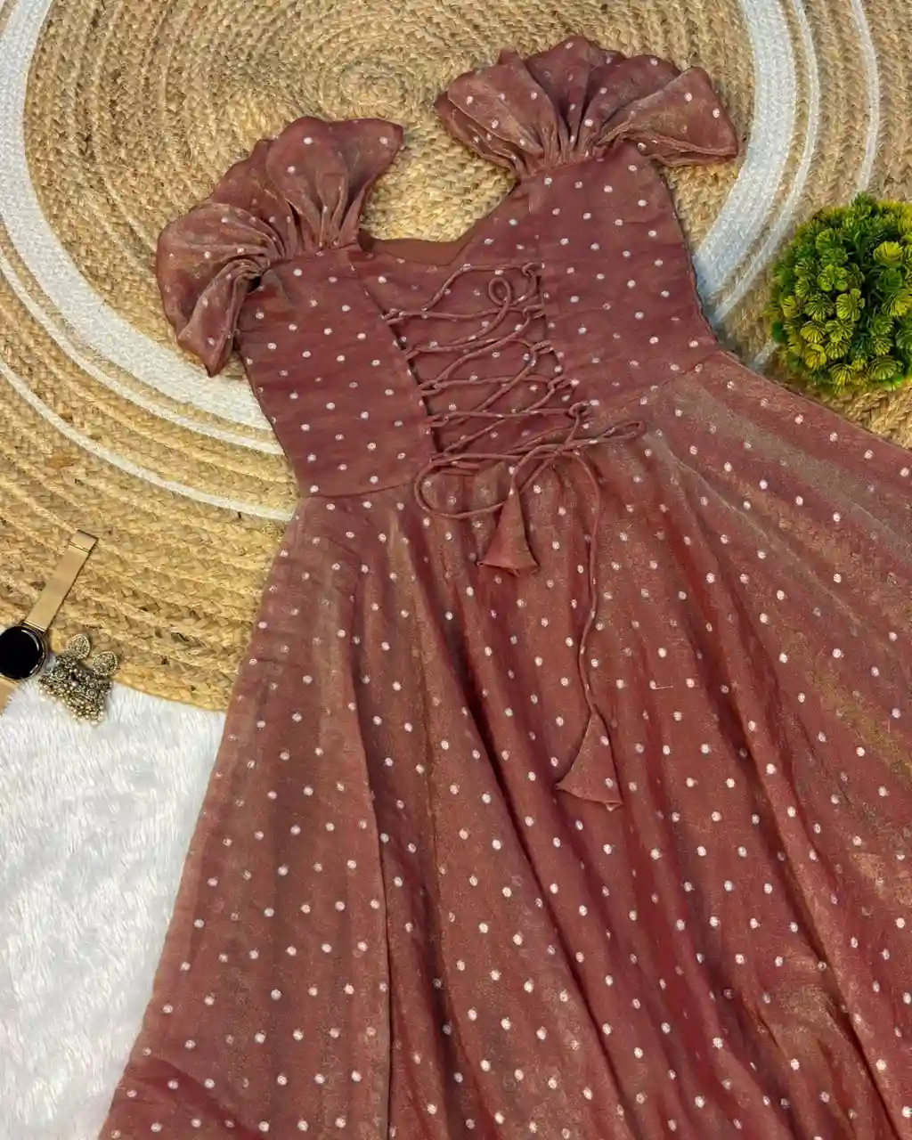 Designer princess party wear Tissue Butti  Midi gown (TG02)