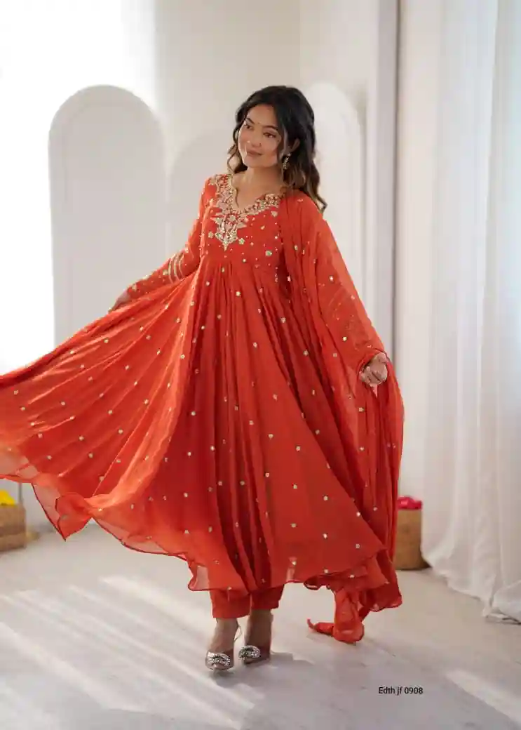 Designer Collection In Faux Georgette With Embroidery Work Gown And Dupatta Set (RK2304)