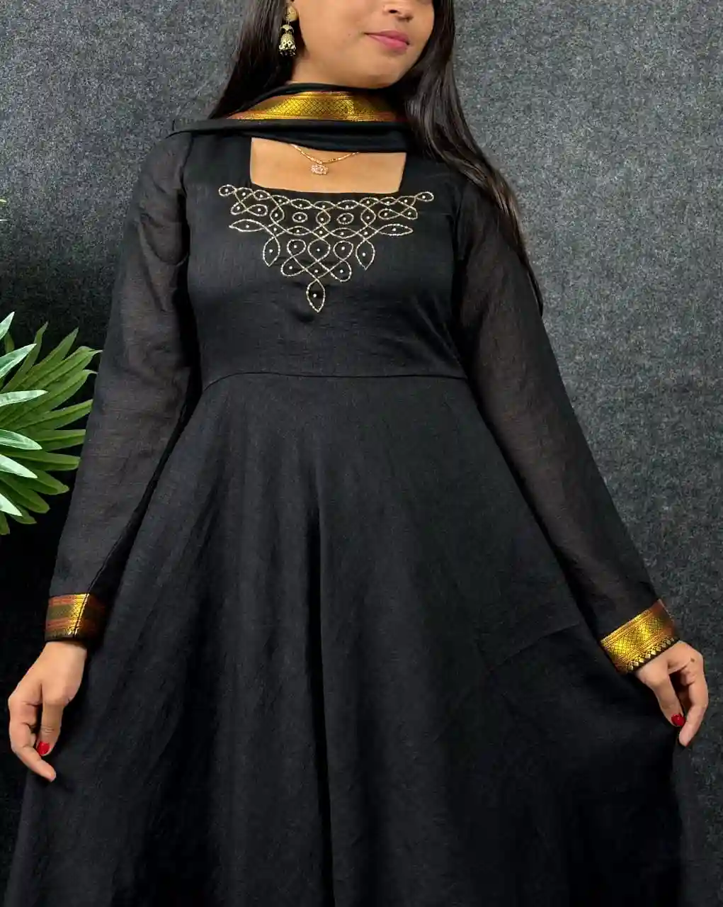 Kadhalar Dhinam Roja Inspired Black Vichitra Silk Maxi Gown with Dupatta