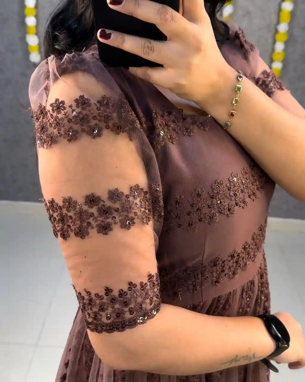 Flower Embroidery Sequence Work Heavy Net Party Wear Frock