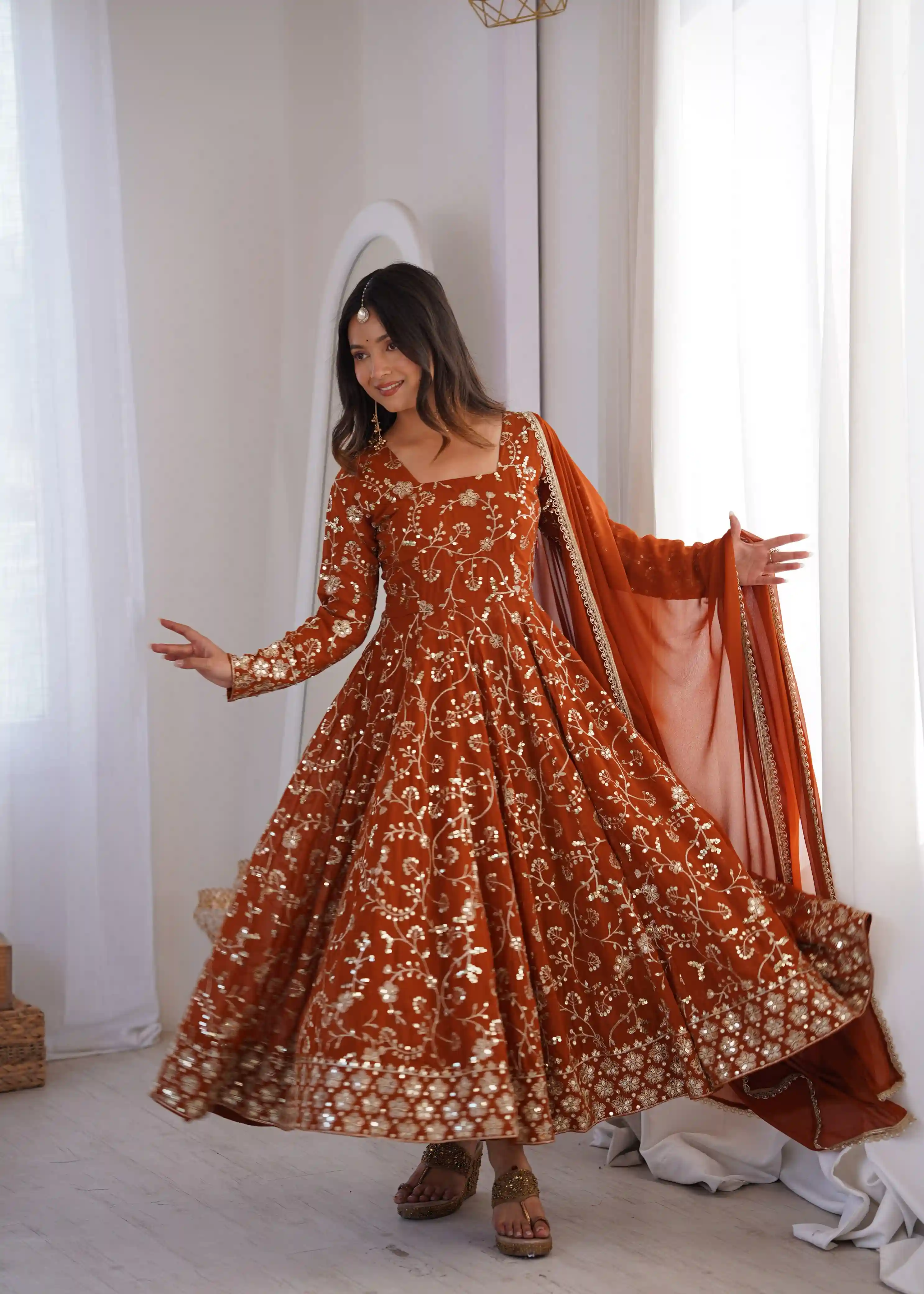 Elegant Embroidered Sequence Designer Anarkali Three Piece Set ( DAS01)