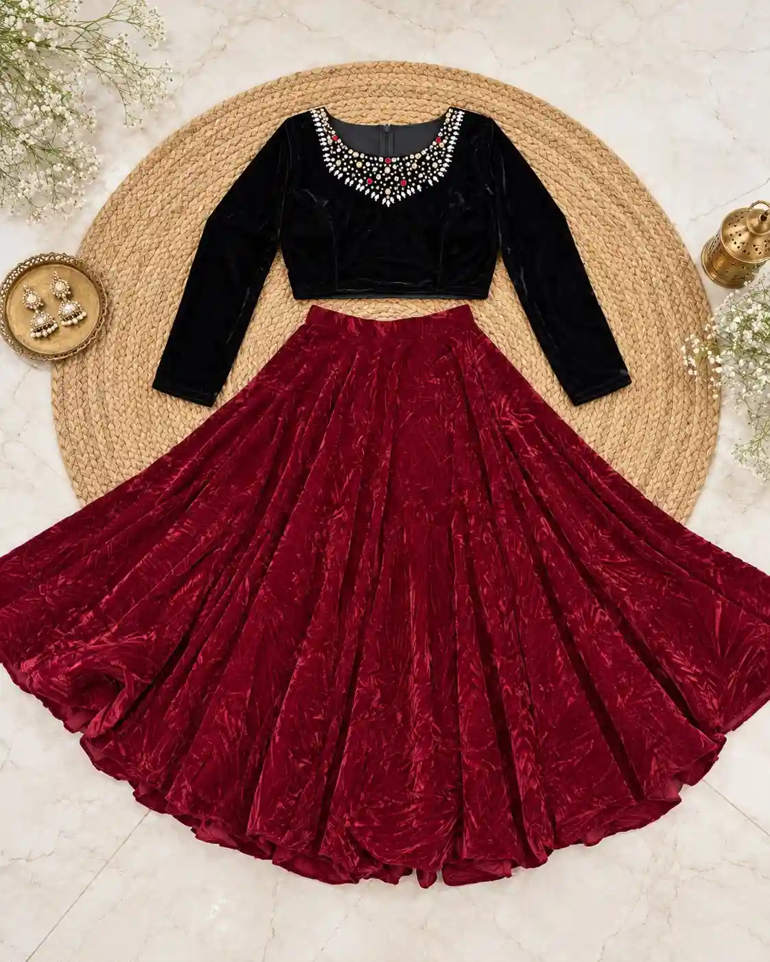 Velvet Crop Top with Skirt (VCT01)