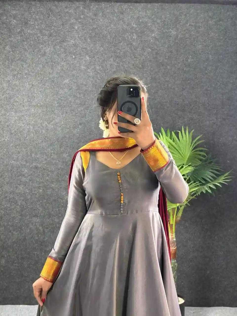 Traditional Pongal Special Russian Silk Maxi Gown with Dupatta