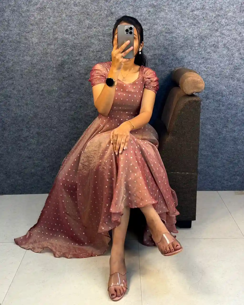 Designer princess party wear Tissue Butti  Midi gown (TG02)