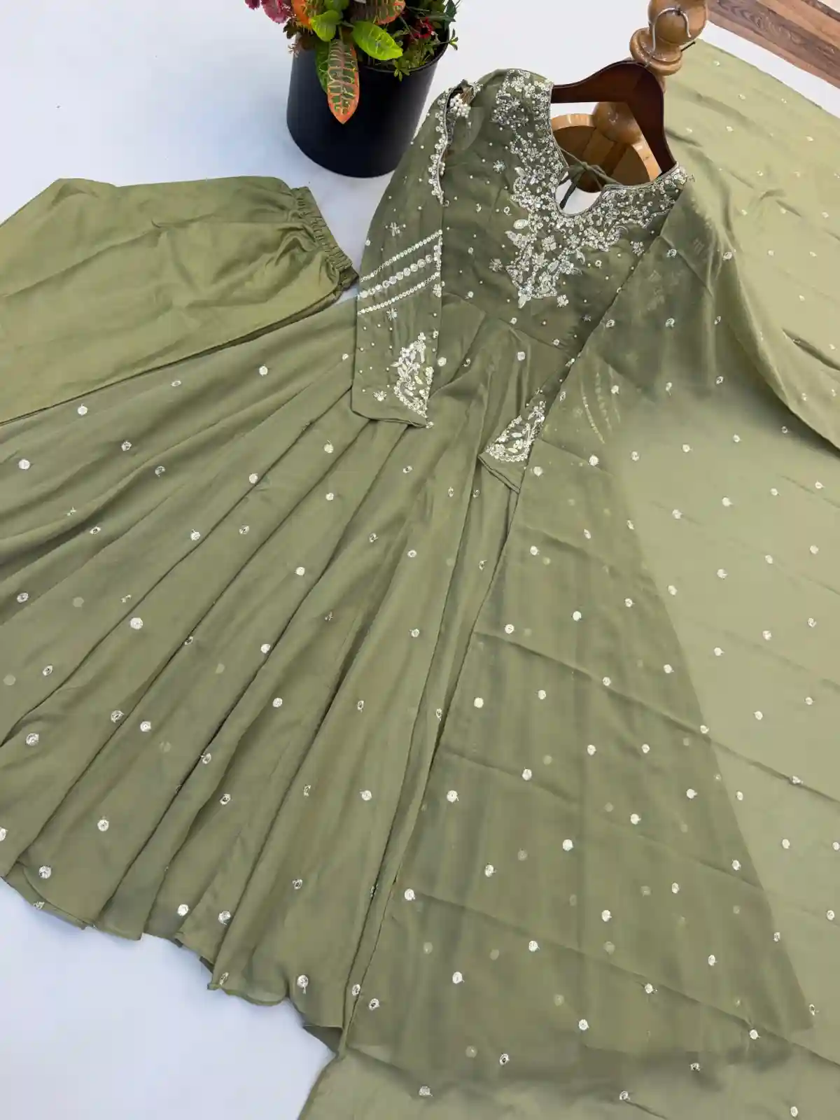 Faux Georgette  Gown And Dupatta Set (FGS02)