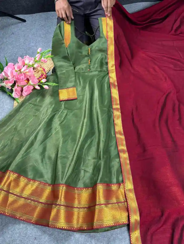Traditional Pongal Special Russian Silk Maxi Gown with Dupatta