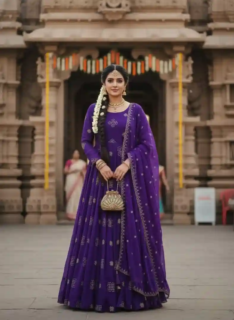 Designer Rangoli Silk Beads & Sequence Work Gown with Dupatta – Festive Collection