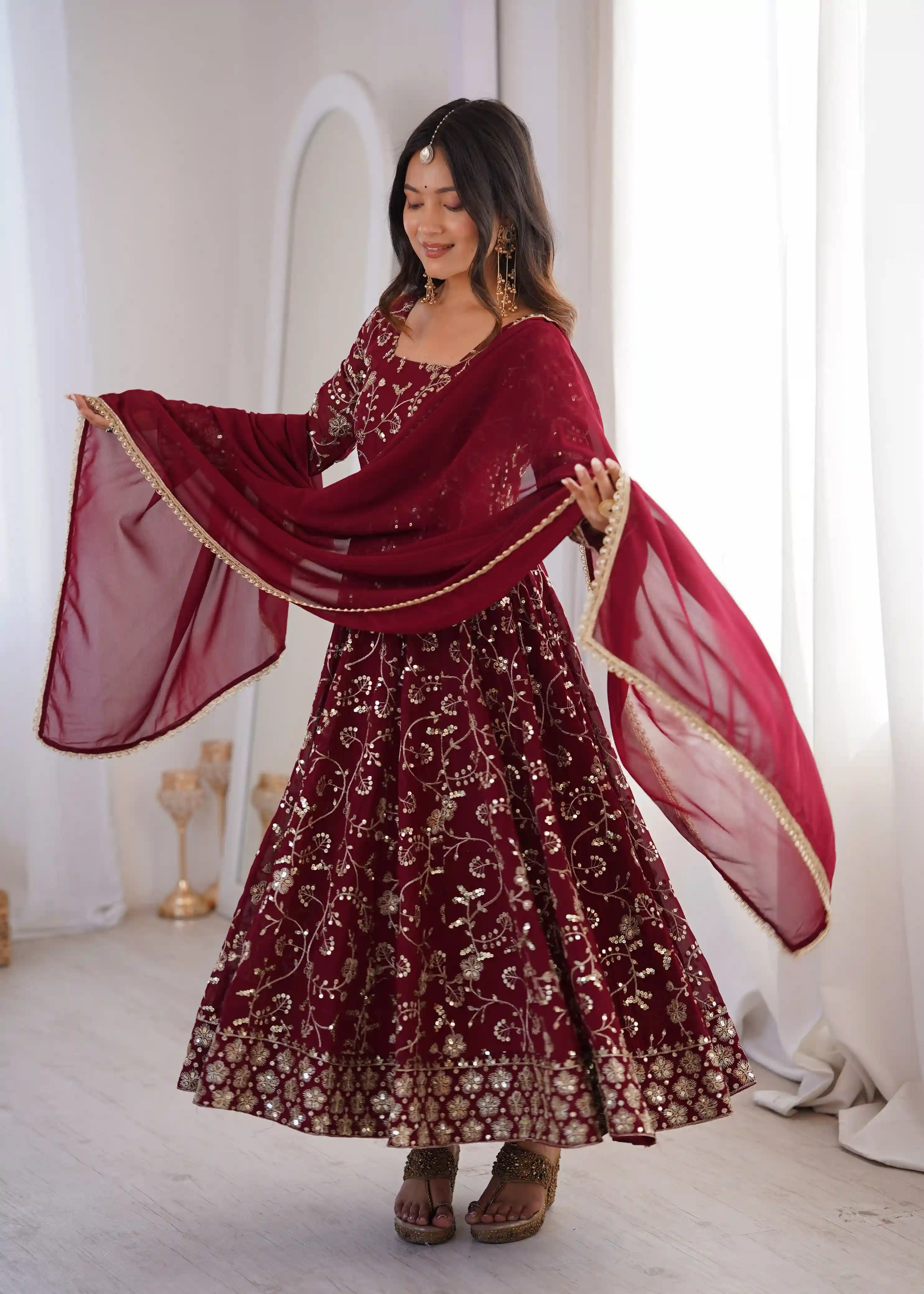 Elegant Embroidered Sequence Designer Anarkali Three Piece Set ( DAS02)