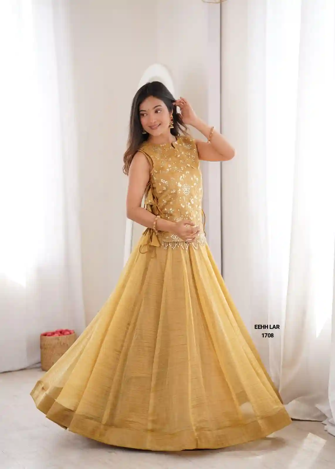 Elegant Flared Lehenga with Intricate Zari Embroidered Koti With Plain Blouse (LB02)