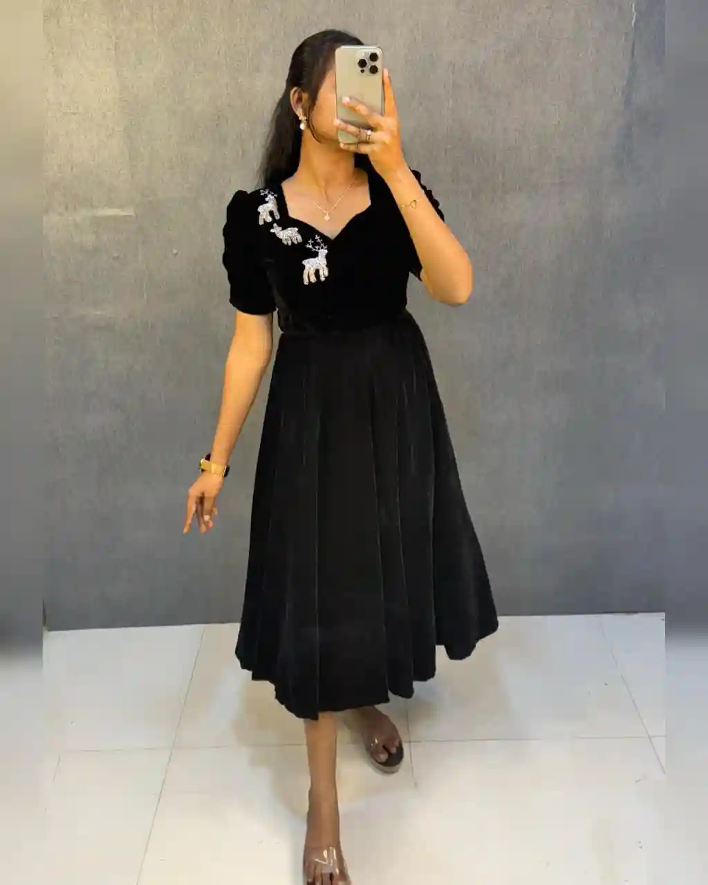 Designer Party Wear Dual-Tone Velvet Midi Gown with Maggam Work