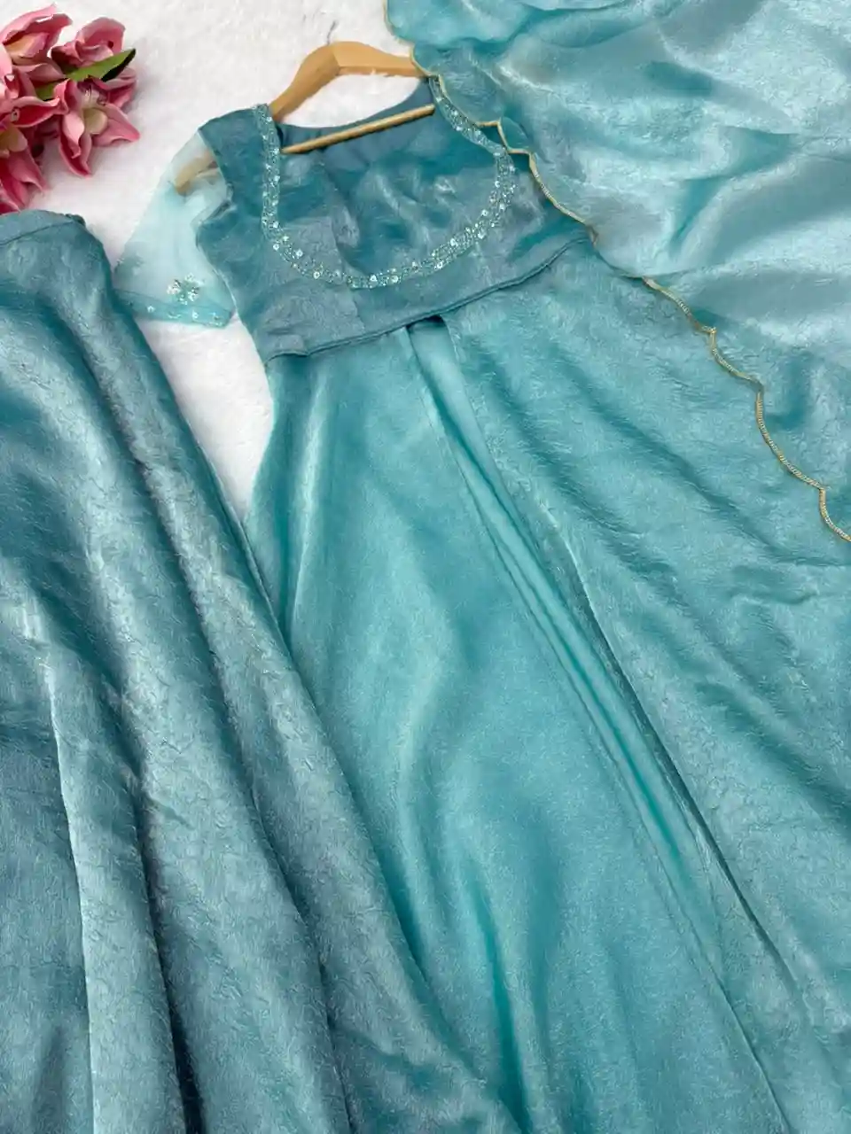 Fendy Crush Anarkali with palazzo dupatta (sky1)
