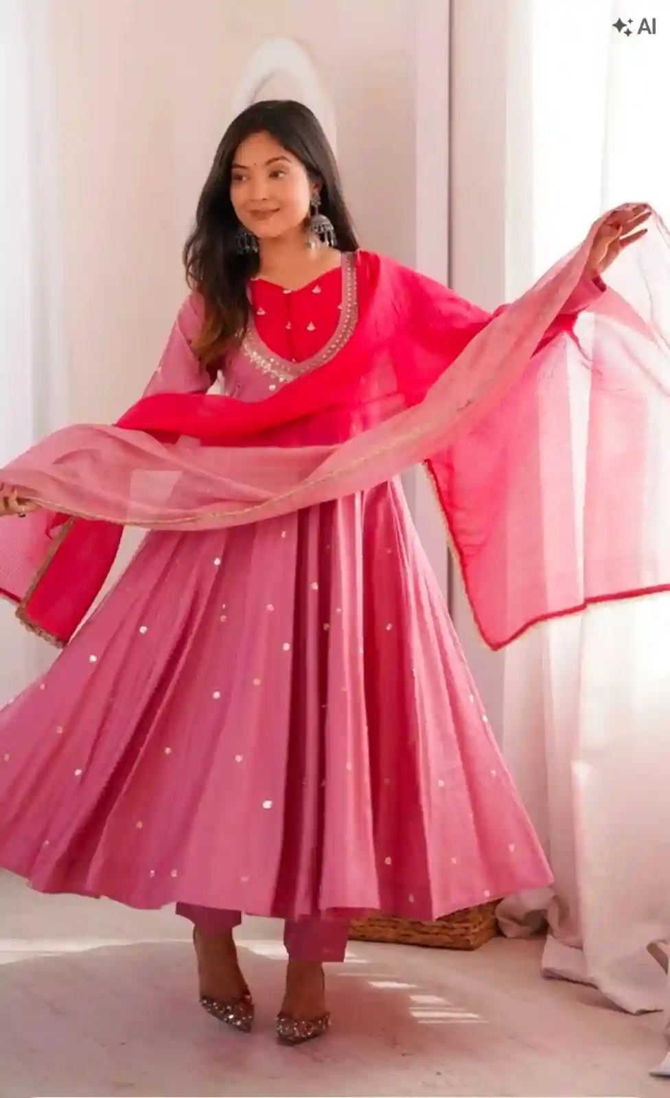 Roman Silk Embroidery Sequence with Real Mirror Work (RS007)