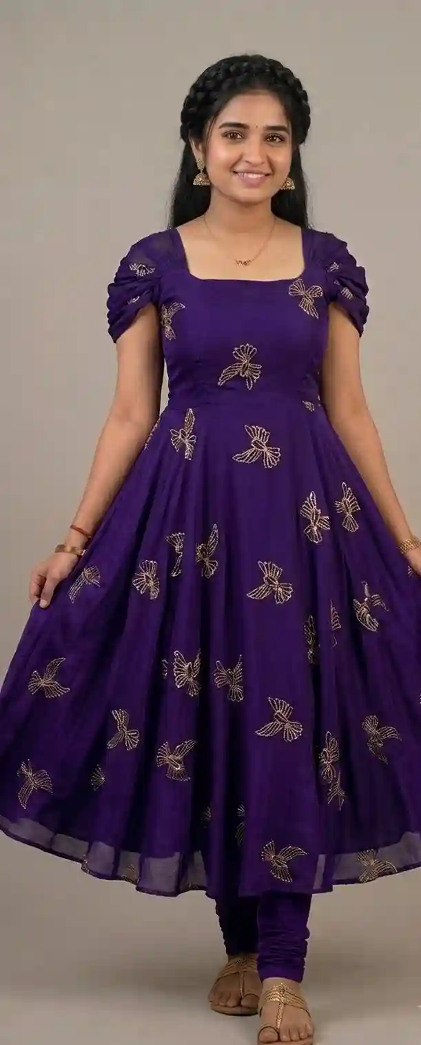 Rangoli silk fabric with beautiful “sparrow” beads aari work Gown(RS02)