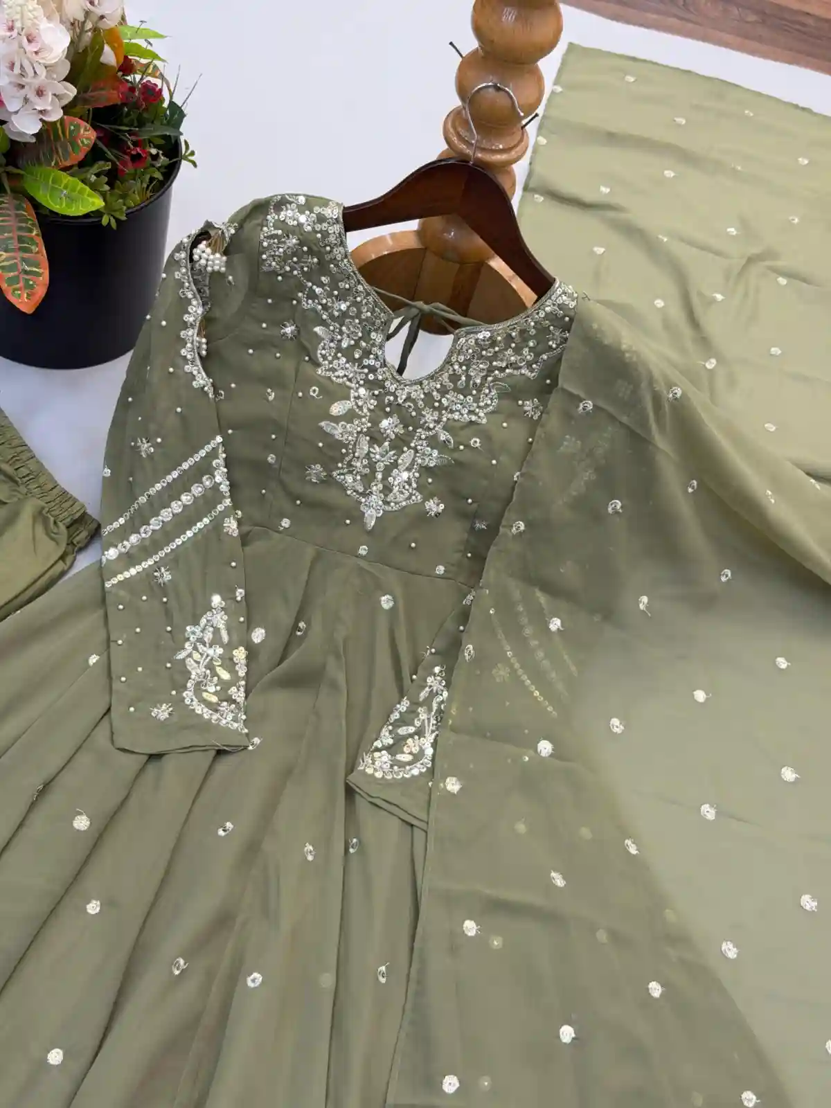 Faux Georgette  Gown And Dupatta Set (FGS02)