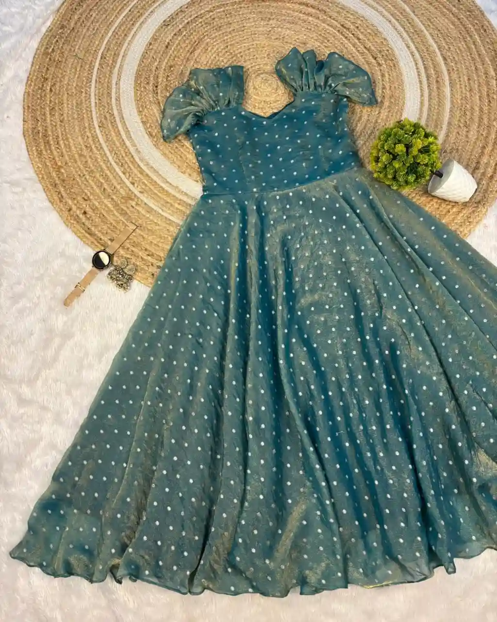 Designer princess party wear Tissue Butti  Midi gown (TG01)