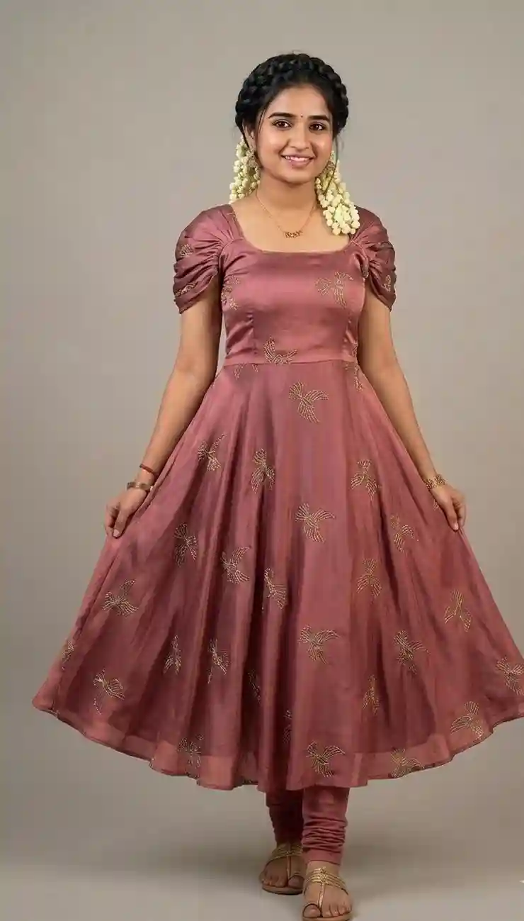 Rangoli silk fabric with beautiful “sparrow” beads aari work Gown(RS01)