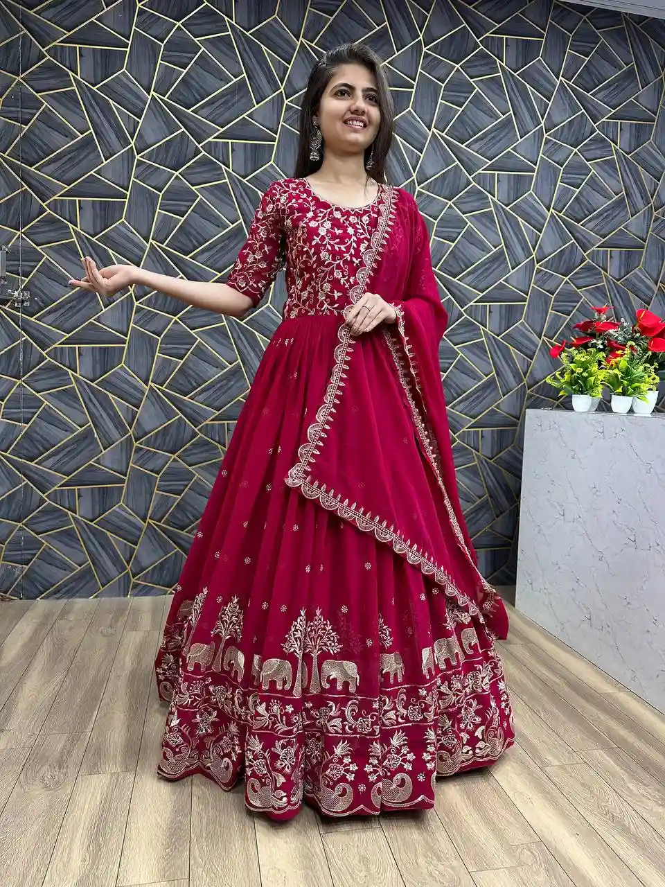 Festival Special Fox Georgette Embroidered Gown with Dupatta