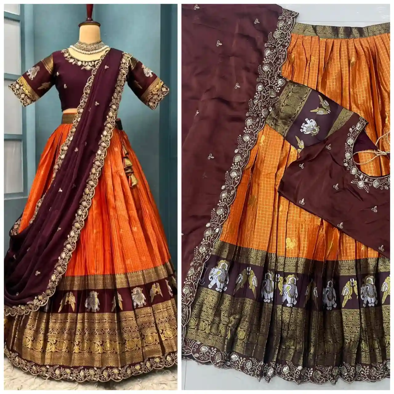 Full stiched Kanjivaram silk Lehanga (LH05)