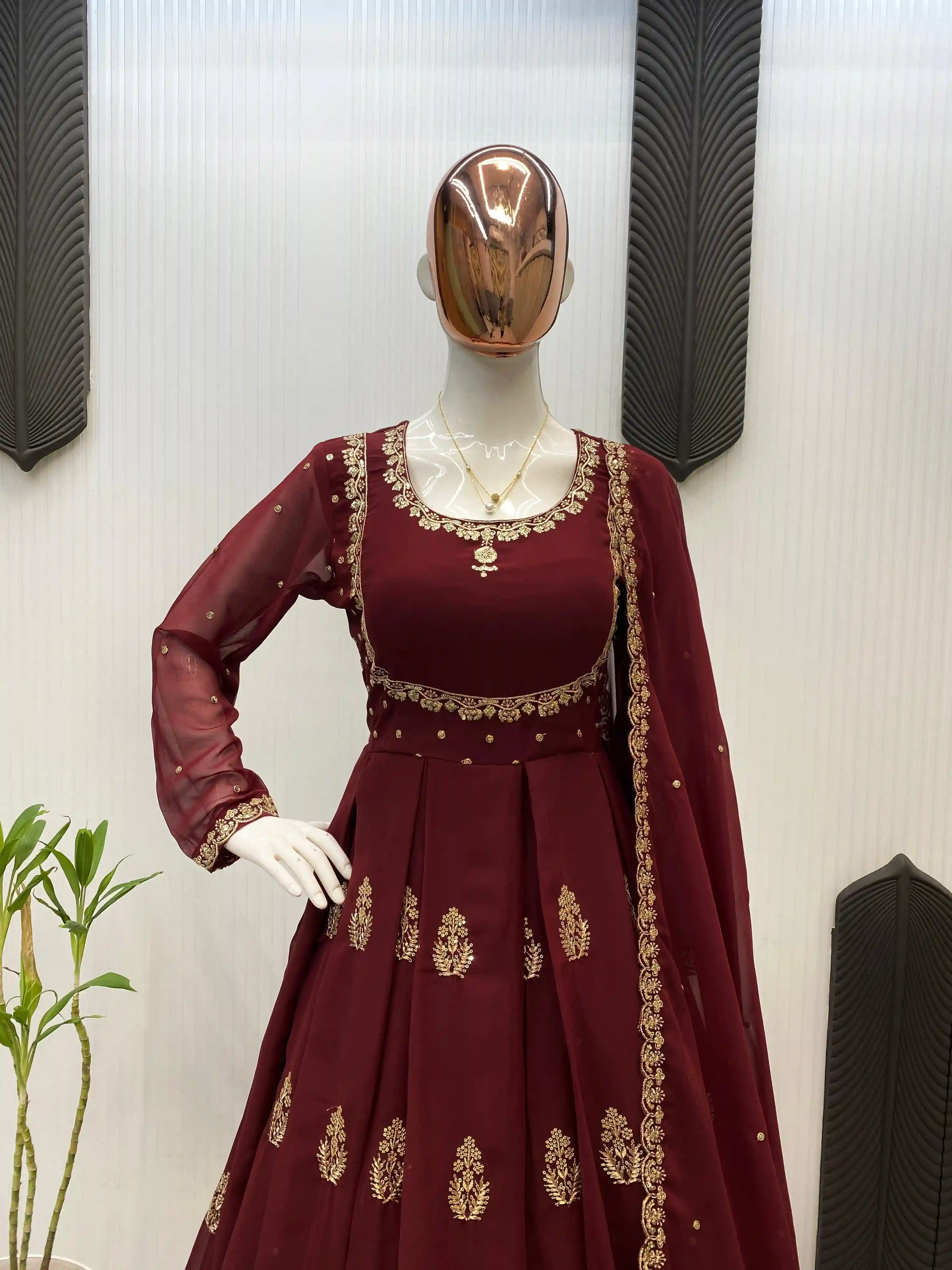 Exclusive Georgette Sequence Embroidered Gown with Dupatta – 2-Piece Set
