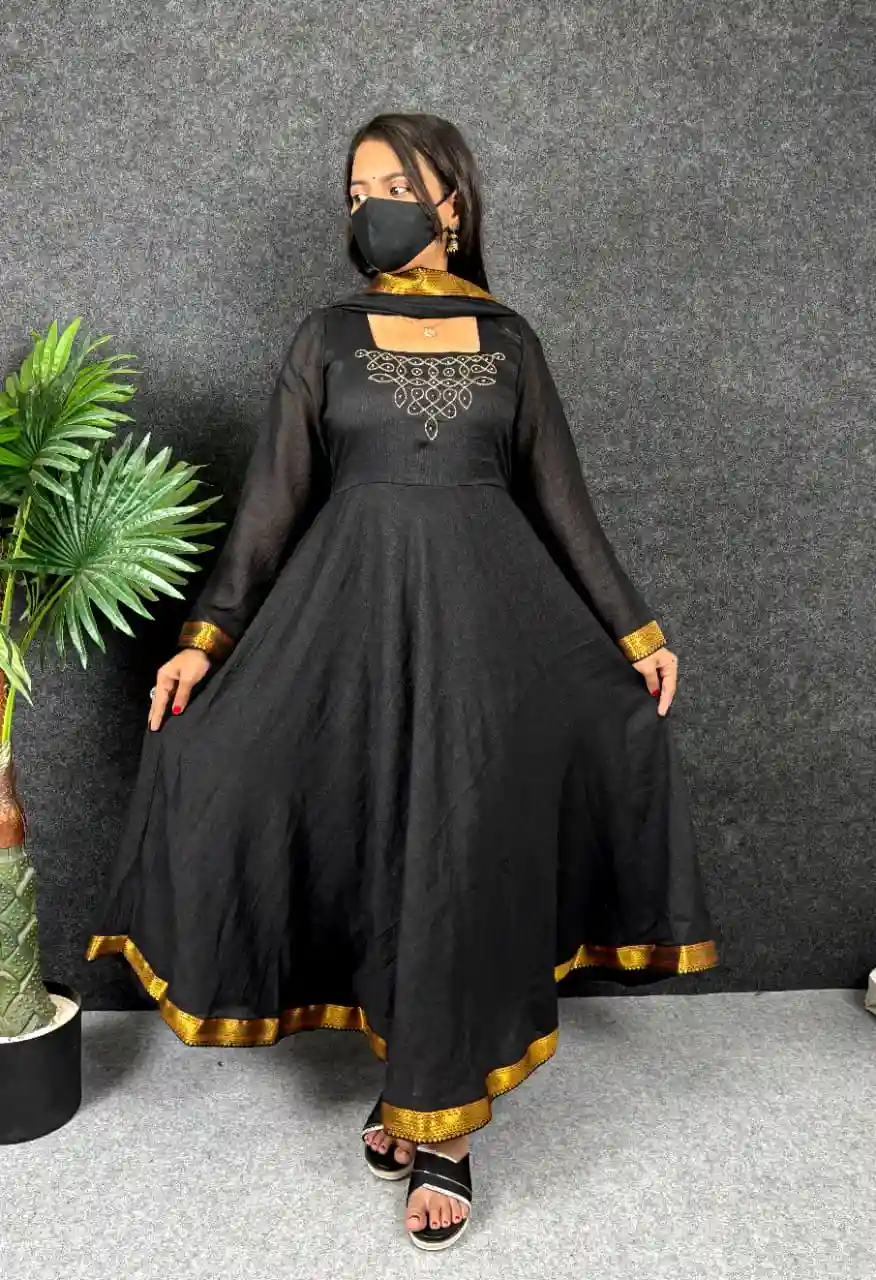 Kadhalar Dhinam Roja Inspired Black Vichitra Silk Maxi Gown with Dupatta