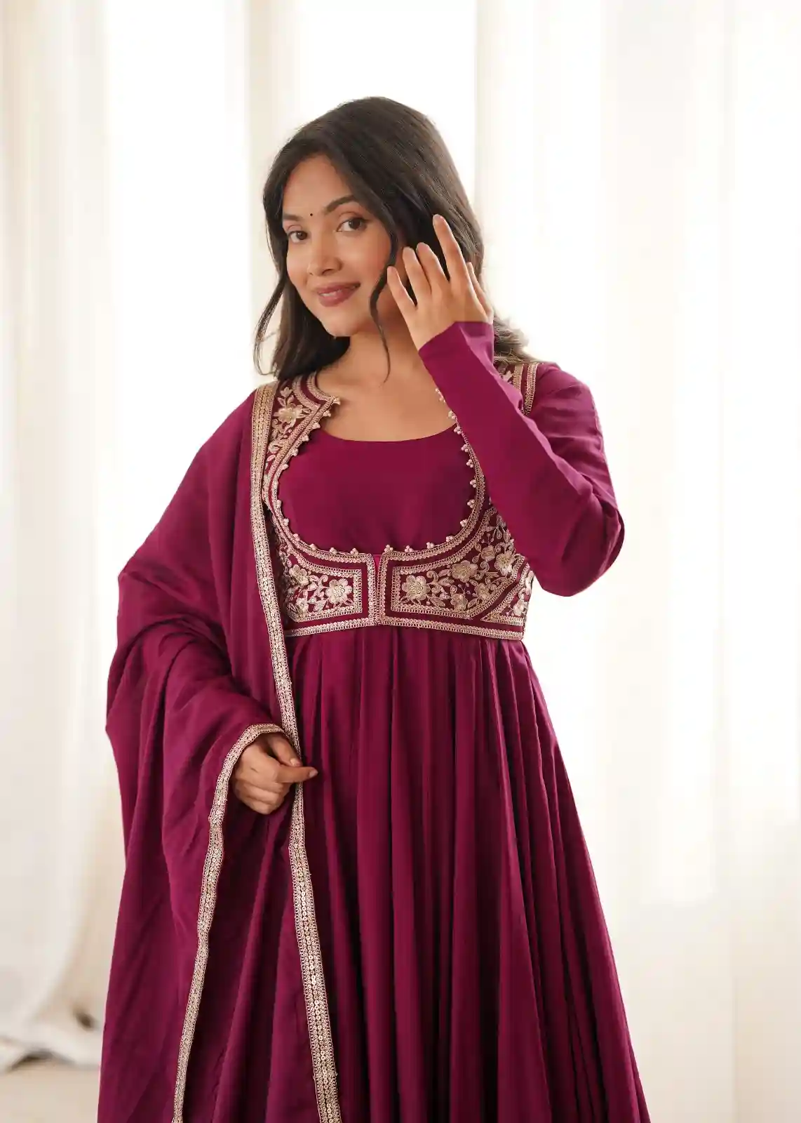 Pure Roman silk  Chanderi Anarkali Set (RSAS1)