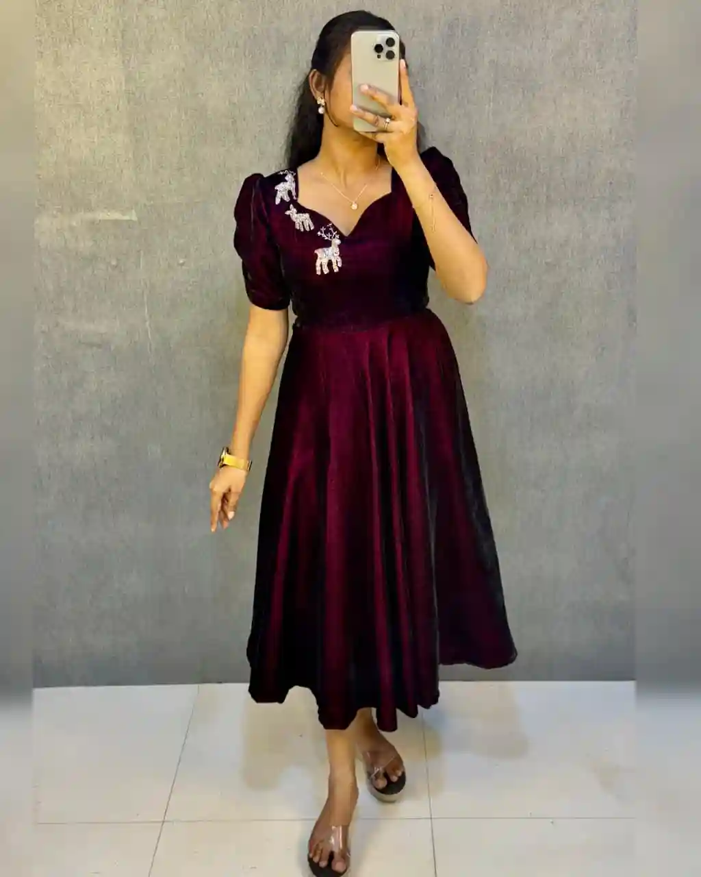 Designer Party Wear Dual-Tone Velvet Midi Gown with Maggam Work