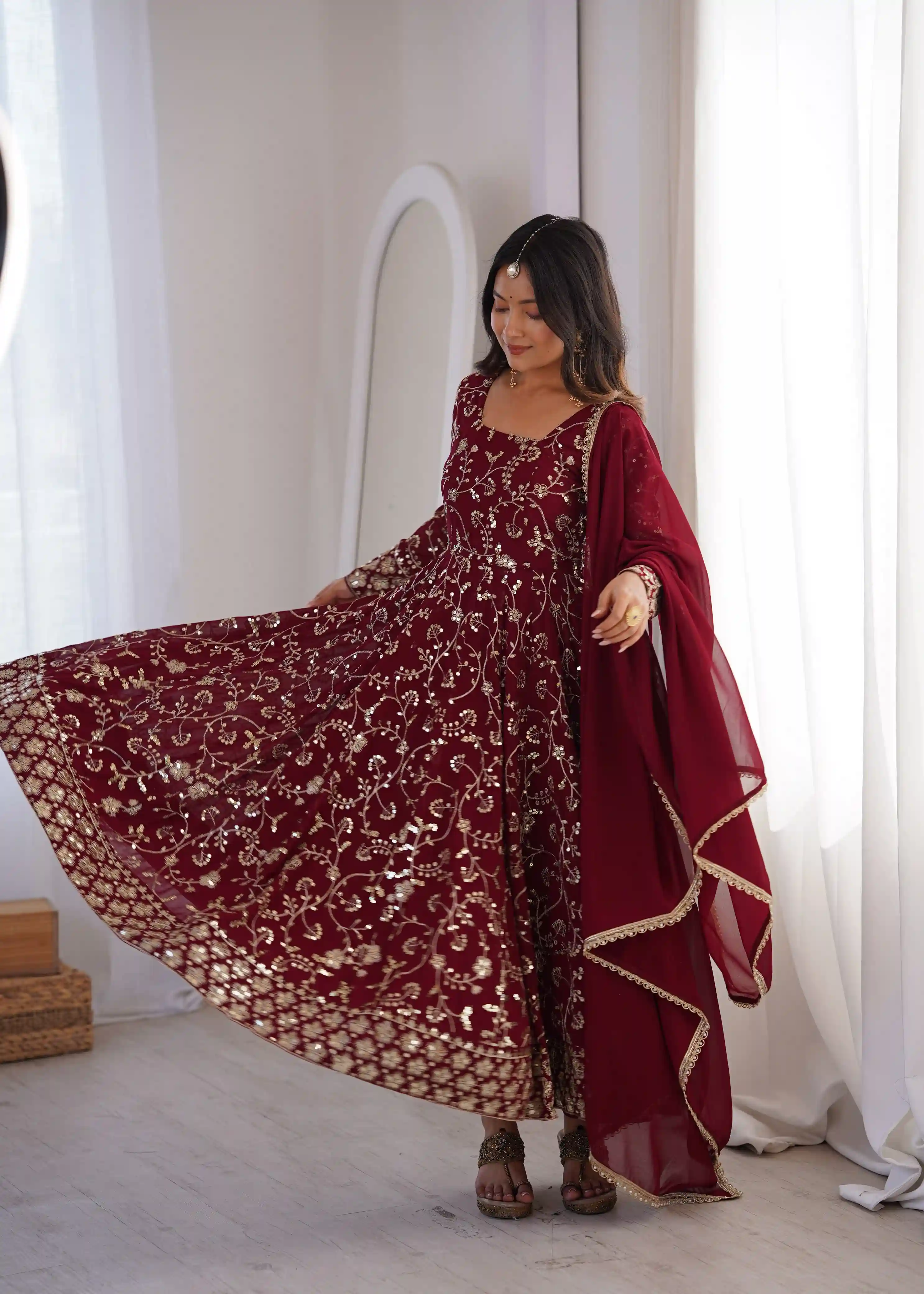 Elegant Embroidered Sequence Designer Anarkali Three Piece Set ( DAS02)