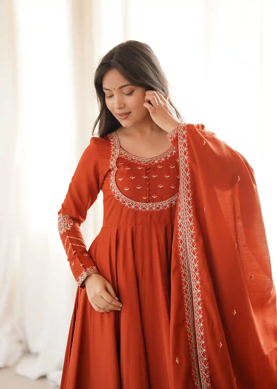 Roman Chanderi Silk Fabric Fully Flare Anarkali (RCS01)