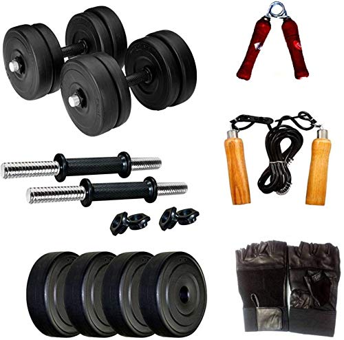 PVC Adjustable Dumbbell Set with Gloves, Rope, Hand-Gripper (20 kg)