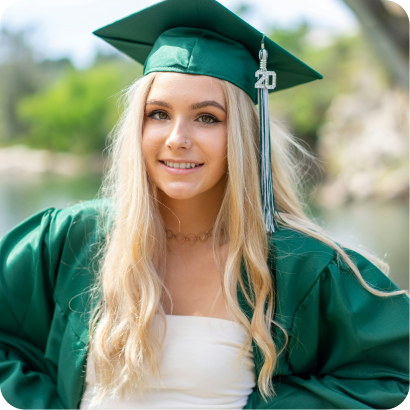 graduate blonde woman green gown
