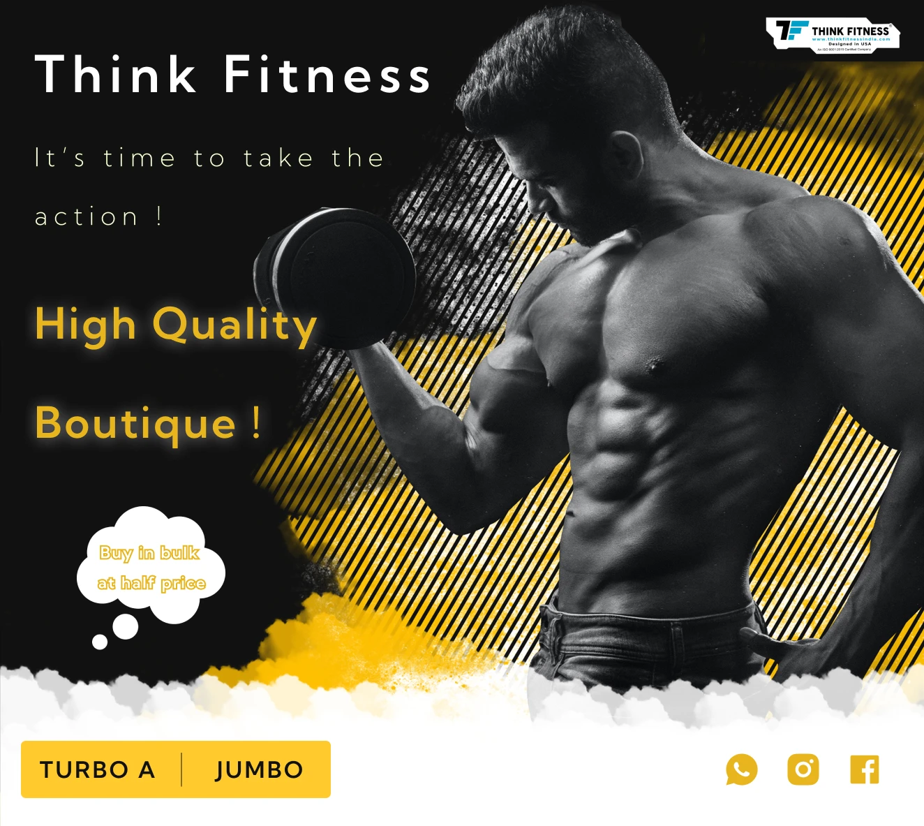 muscular man lifting dumbbell think fitness