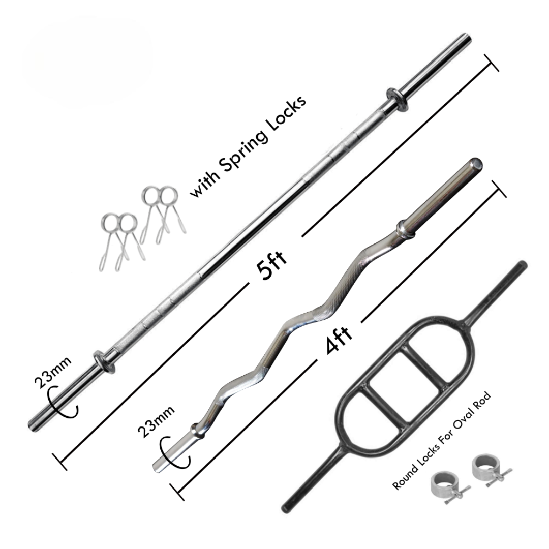 Straight Rod(5ft, 23mm) & EZ CURL BAR(4ft, 23mm) & Oval Rod with spring locks